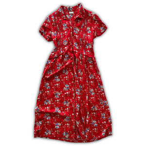VTG White Stag Red Floral Dress Women's Sz L Button front